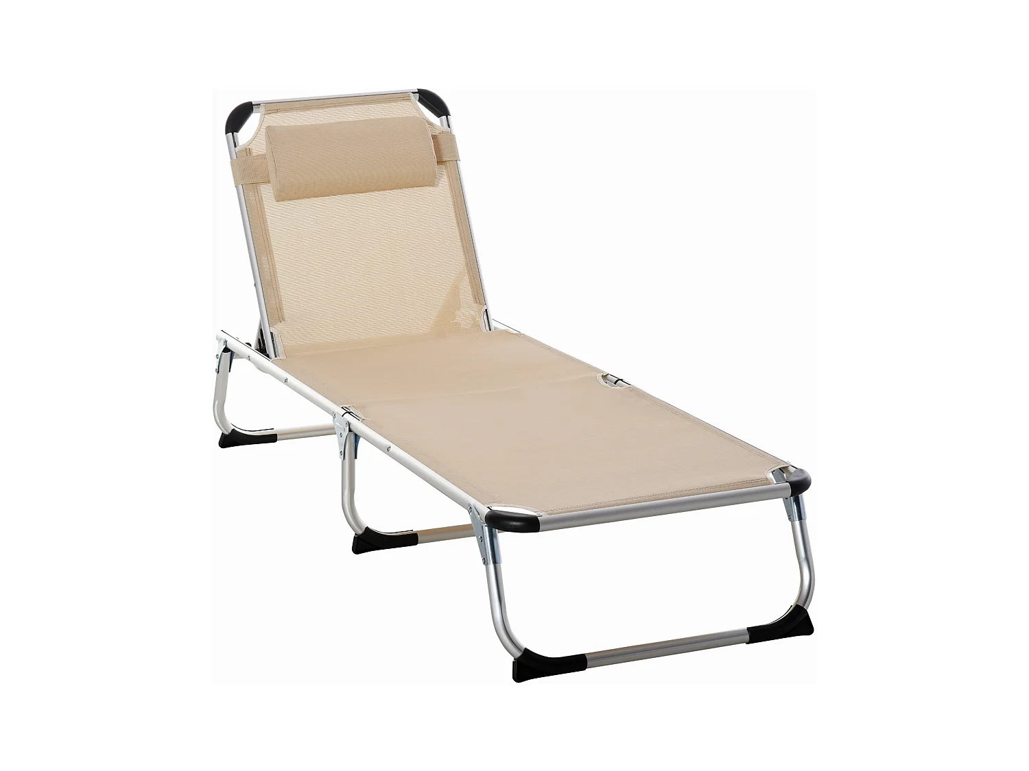 Chaise longue de jardin pliable, 5 positions réglables, aluminium, beige (170x60x76cm)