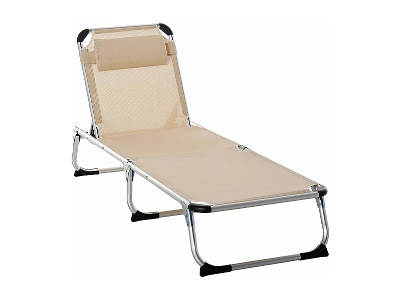 Opvouwbare tuinligstoel, 5 verstelbare standen, aluminium, beige (170x60x76cm)