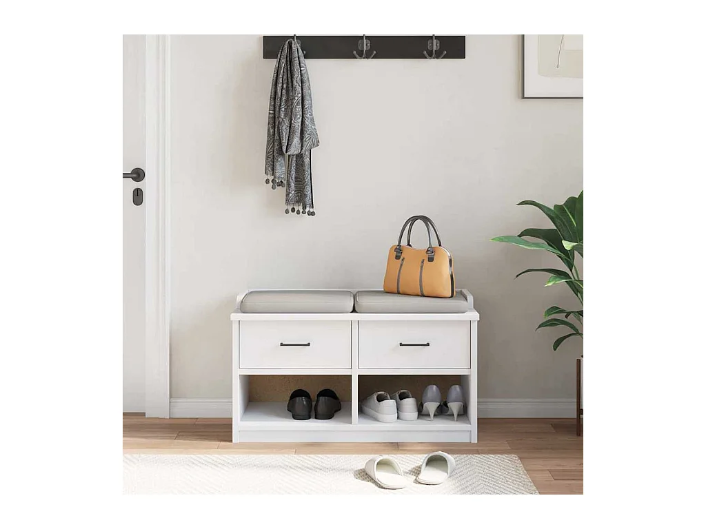 SANDNES weiße Flurbank 87x40x50 cm massives Kiefernholz