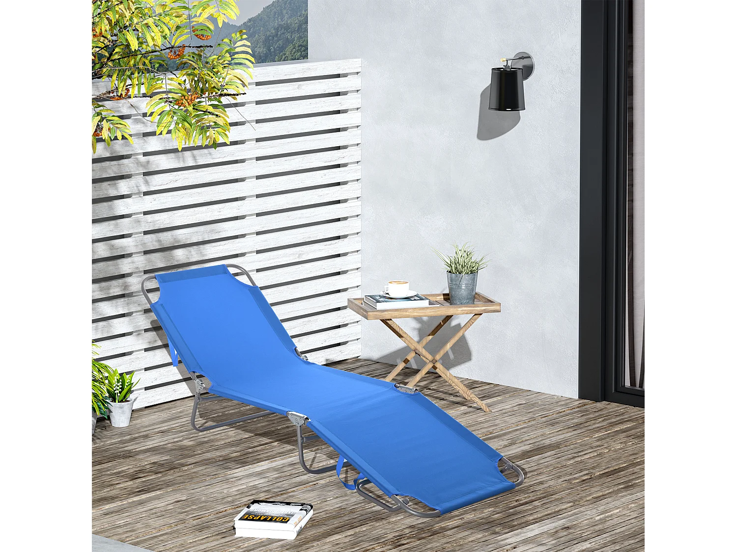 Chaise longue pliante avec dossier réglable, polyester Oxford, bleu (187x55x24cm)