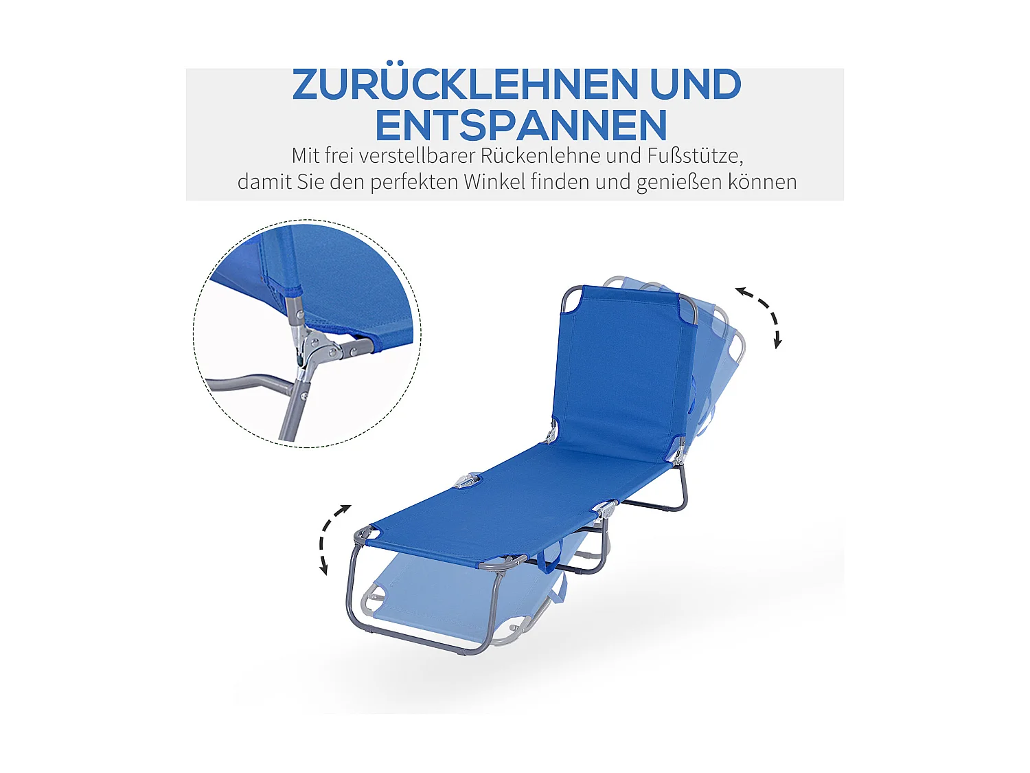 Chaise longue pliante avec dossier réglable, polyester Oxford, bleu (187x55x24cm)