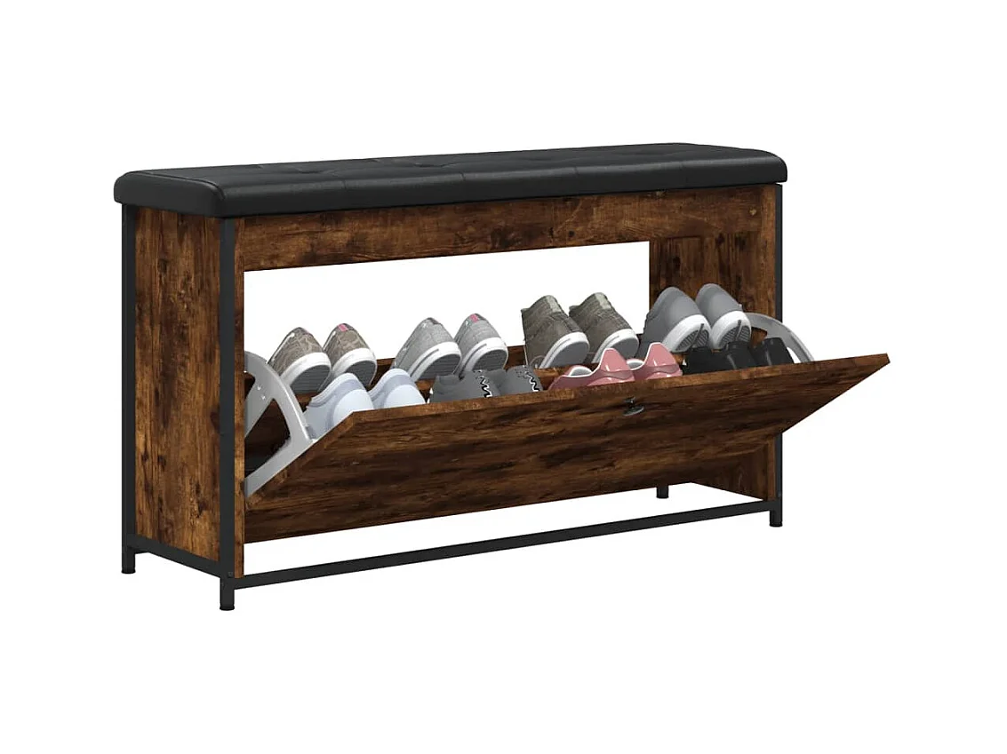 Gerookte eikenhouten opvouwbare ladekast schoenenbank 102x32x56 cm