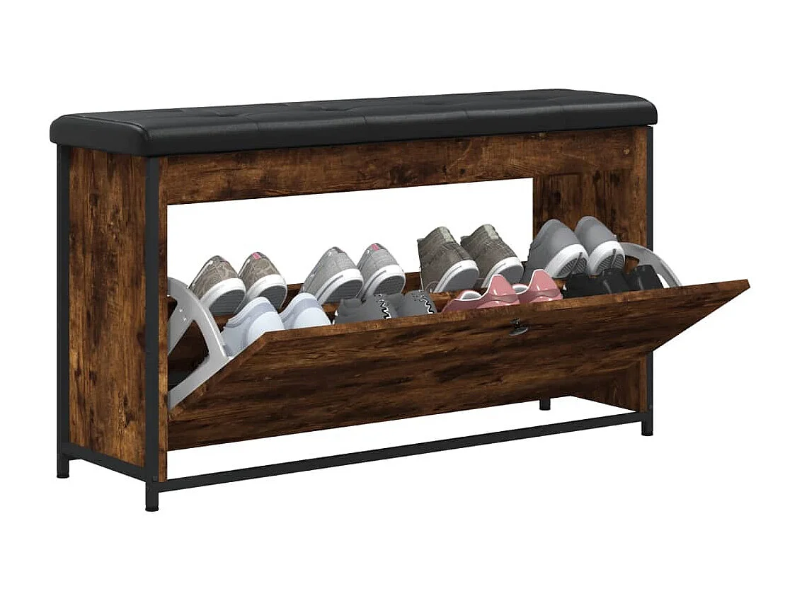 Panca portascarpe pieghevole in rovere affumicato 102x32x56 cm
