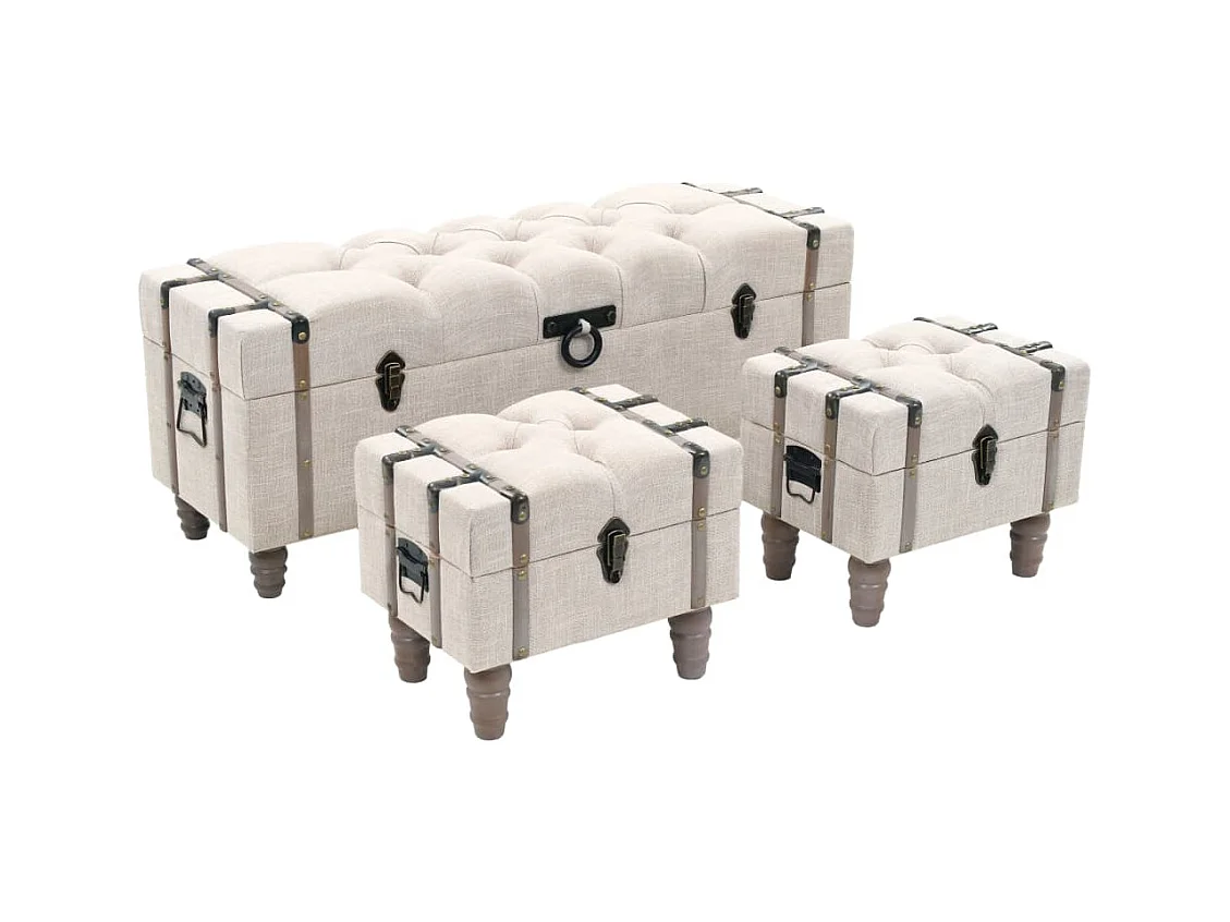 Set di 3 panche portaoggetti in legno massello e acciaio