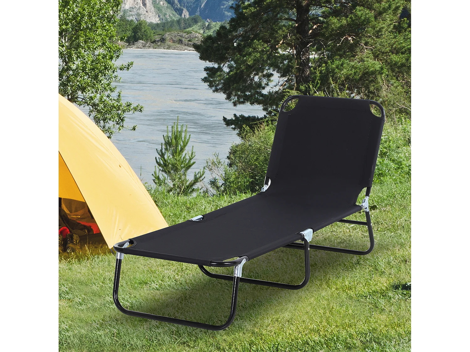 Opvouwbare tuinligstoel, verstelbare rugleuning, staal, zwart (188x56x28 cm)