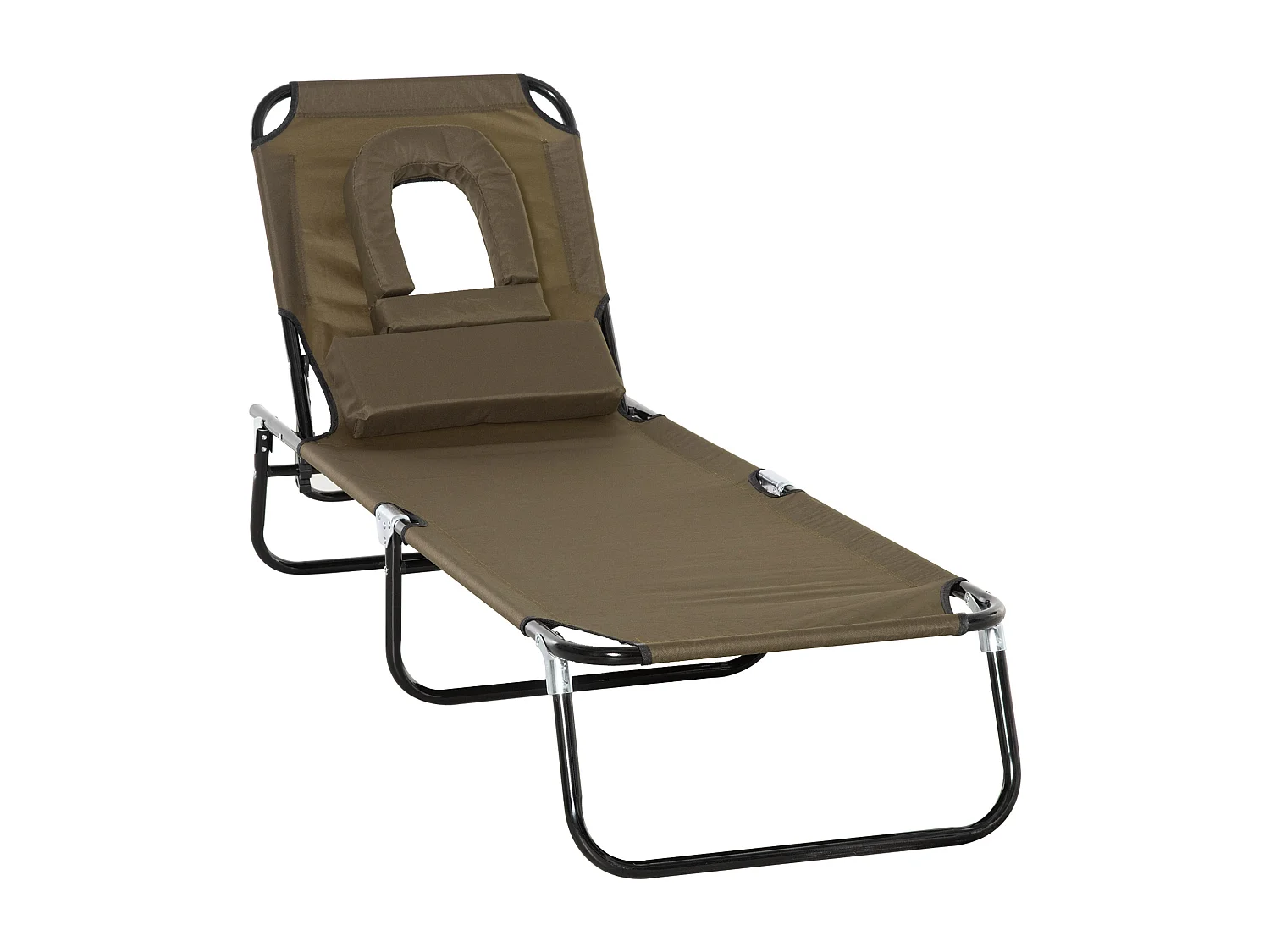 Transat pliable avec fenêtre de lecture, tissu Oxford imperméable, cadre acier, brun (190x56x28cm)