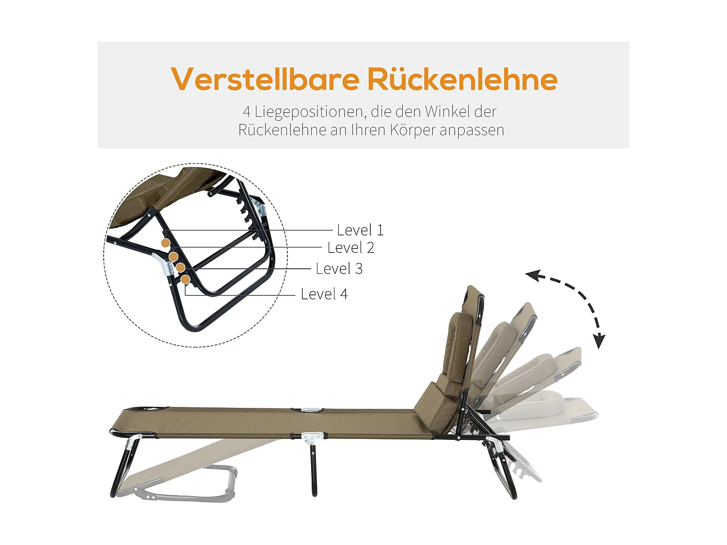 Transat pliable avec fenêtre de lecture, tissu Oxford imperméable, cadre acier, brun (190x56x28cm)