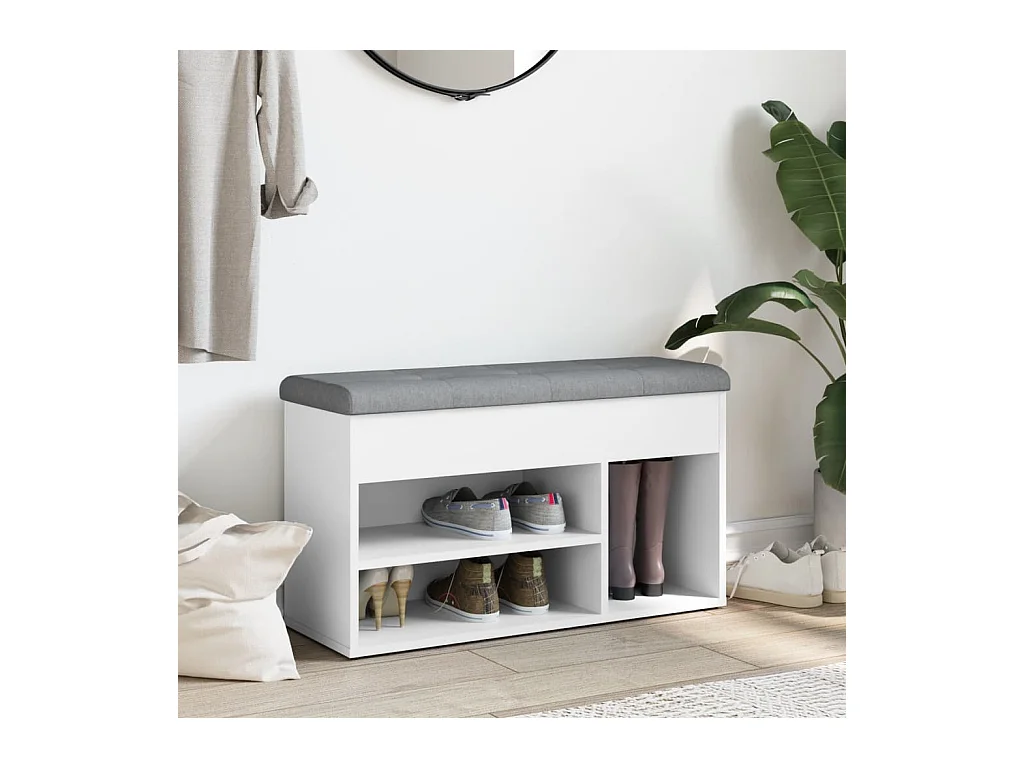 Panca portascarpe bianca 82x32x45,5 cm in legno ingegnerizzato