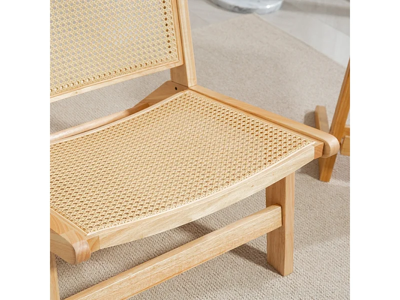 Fauteuil sans accoudoirs avec dossier en rotin, bois naturel (70x64x74 cm)