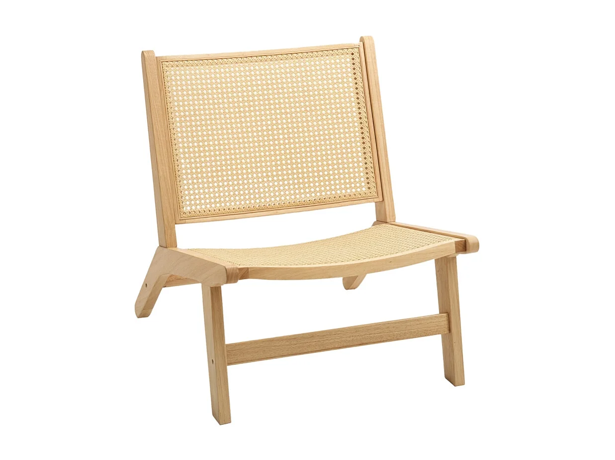 Fauteuil sans accoudoirs avec dossier en rotin, bois naturel (70x64x74 cm)