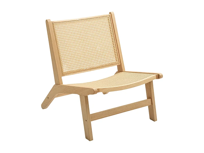 Fauteuil sans accoudoirs avec dossier en rotin, bois naturel (70x64x74 cm)
