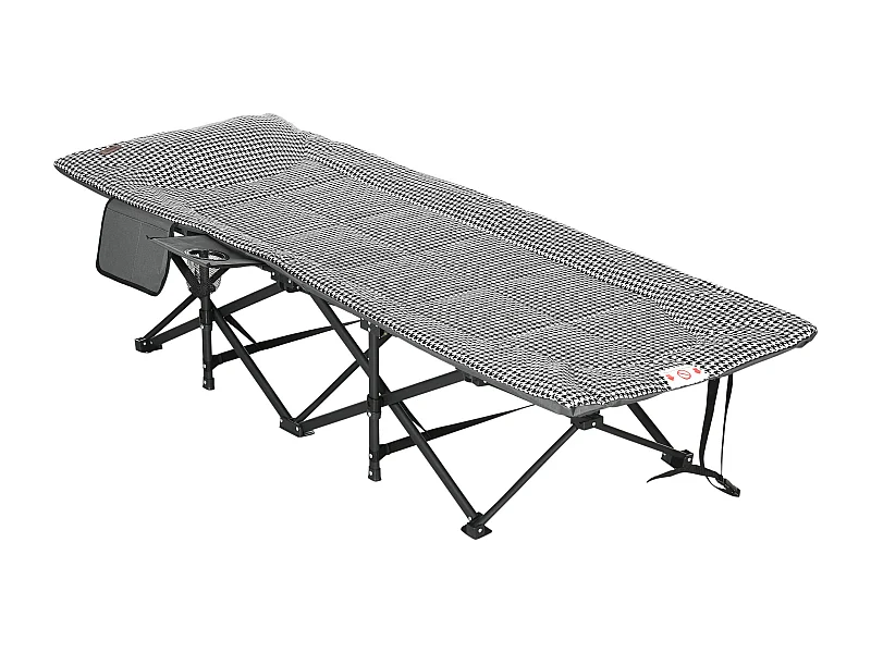 Cama plegable de camping con revistero y portavasos, color negro (68 x 186 x 48 cm)