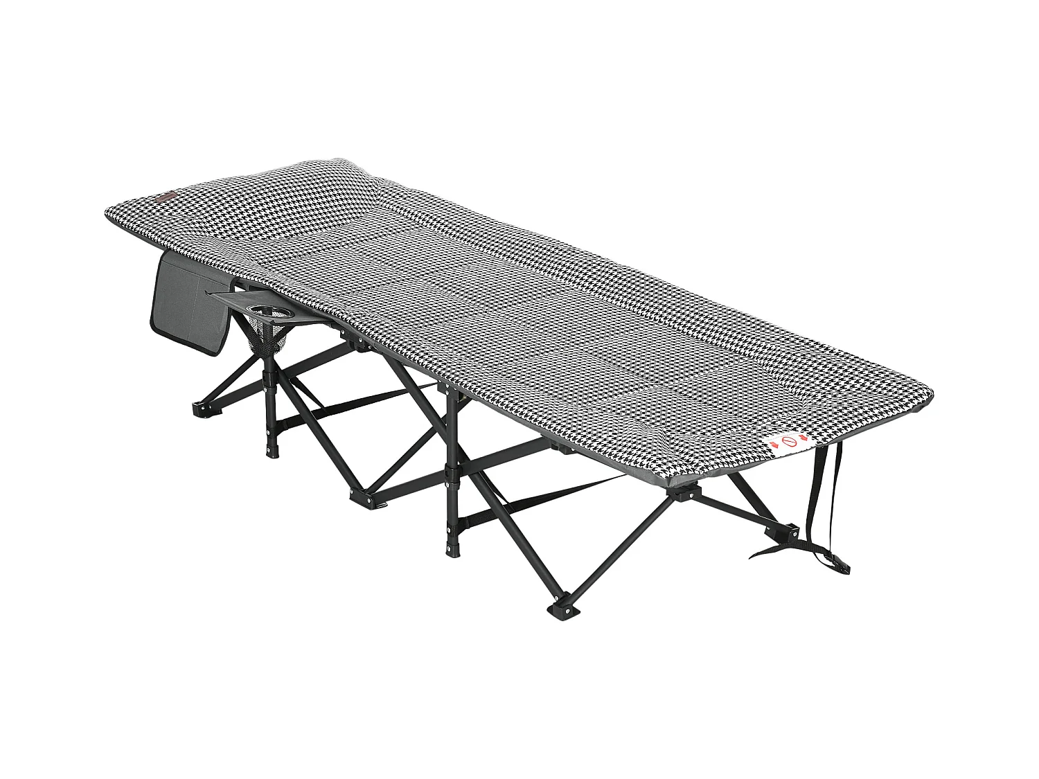 Letto da campeggio pieghevole con porta riviste e porta bicchiere nero (68x186x48 cm)