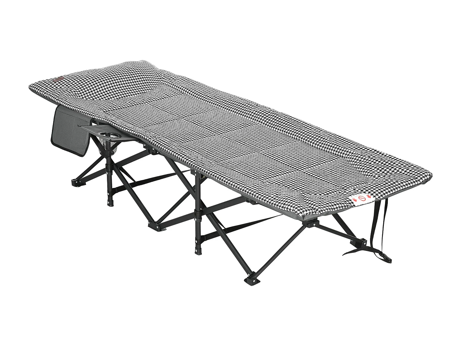 Lit de Camping Pliable avec Porte-Revues et Porte-Gobelet Noir (68x186x48 cm)