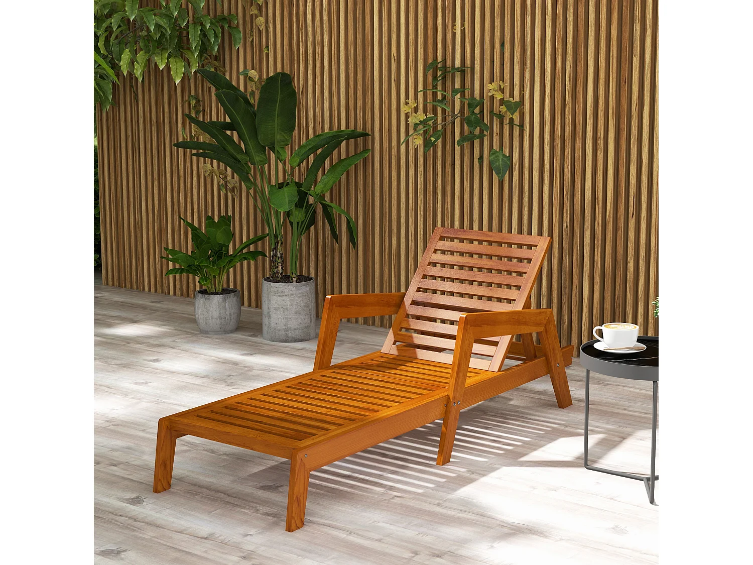 Chaise longue en bois avec dossier réglable, design fonctionnel, orange (66x190x73.5 cm)