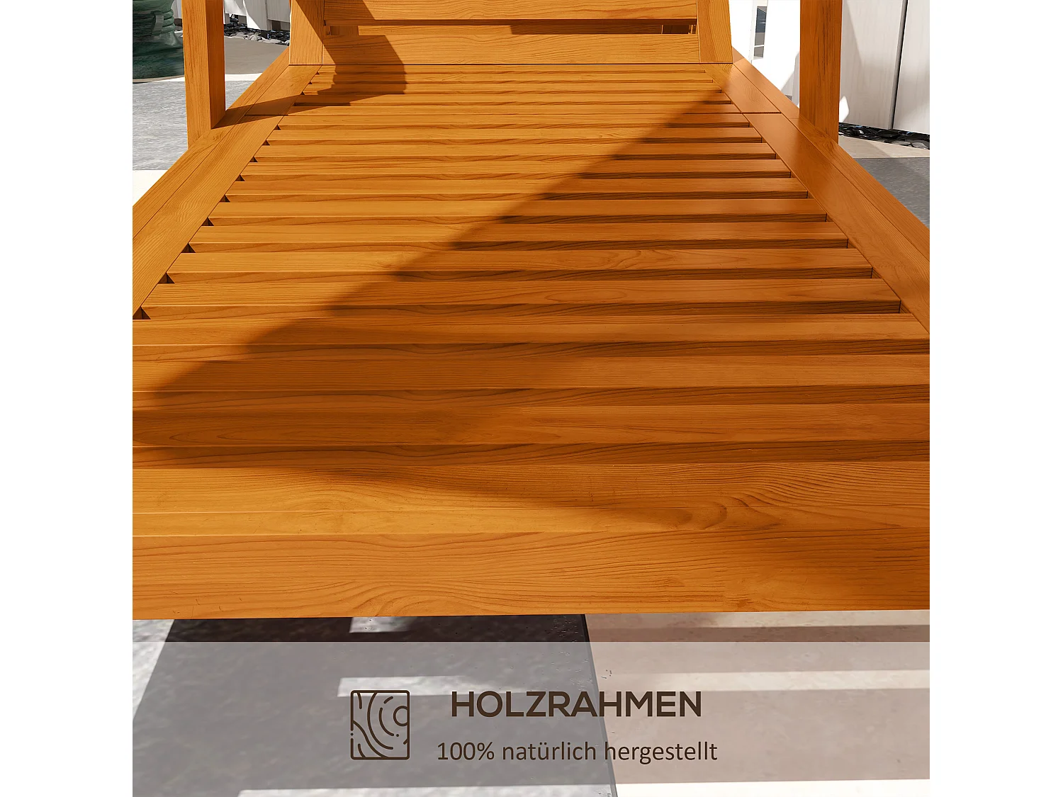 Chaise longue en bois avec dossier réglable, design fonctionnel, orange (66x190x73.5 cm)