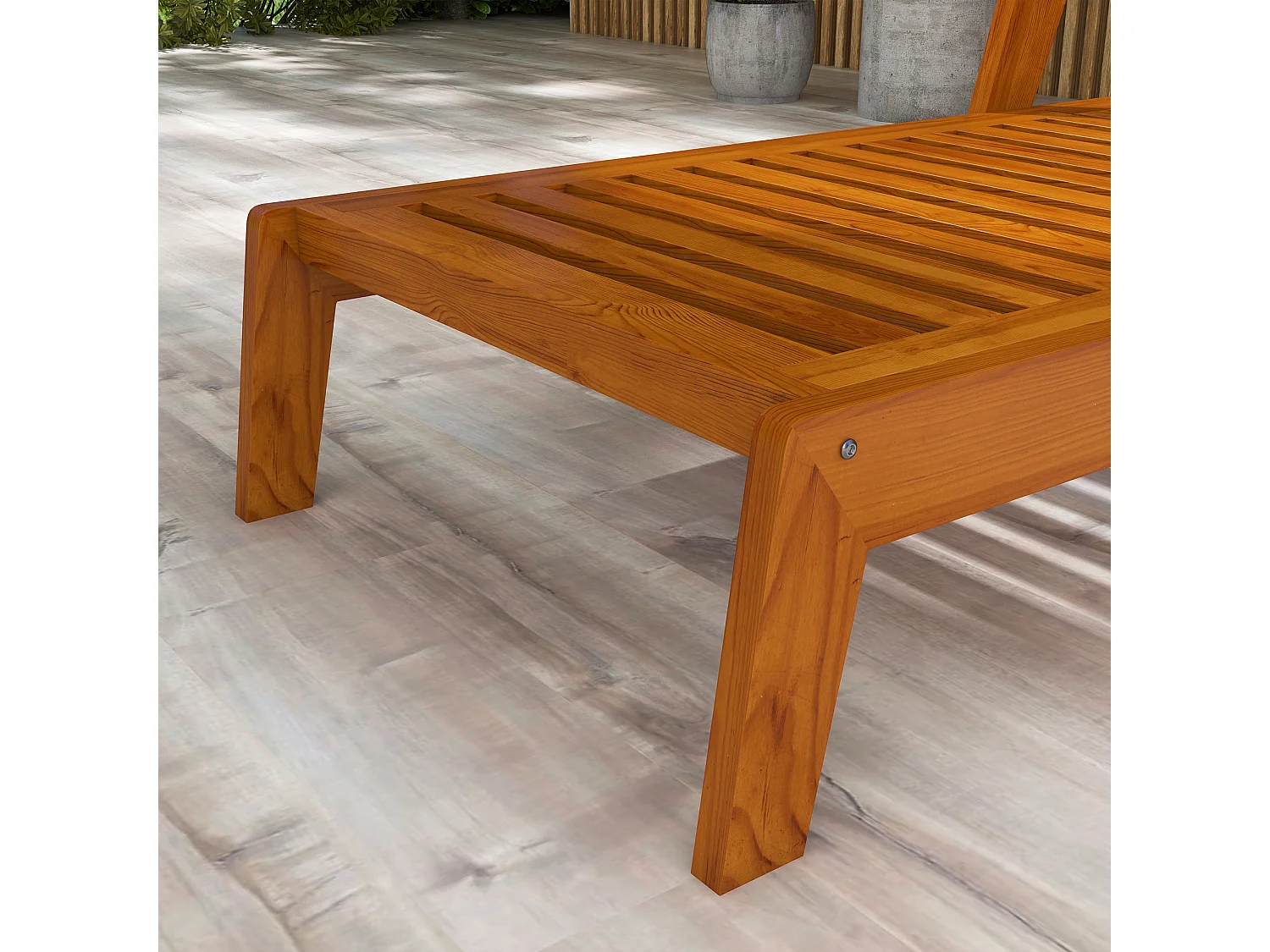 Chaise longue en bois avec dossier réglable, design fonctionnel, orange (66x190x73.5 cm)