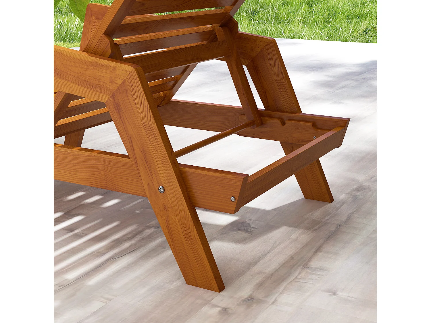 Chaise longue en bois avec dossier réglable, design fonctionnel, orange (66x190x73.5 cm)