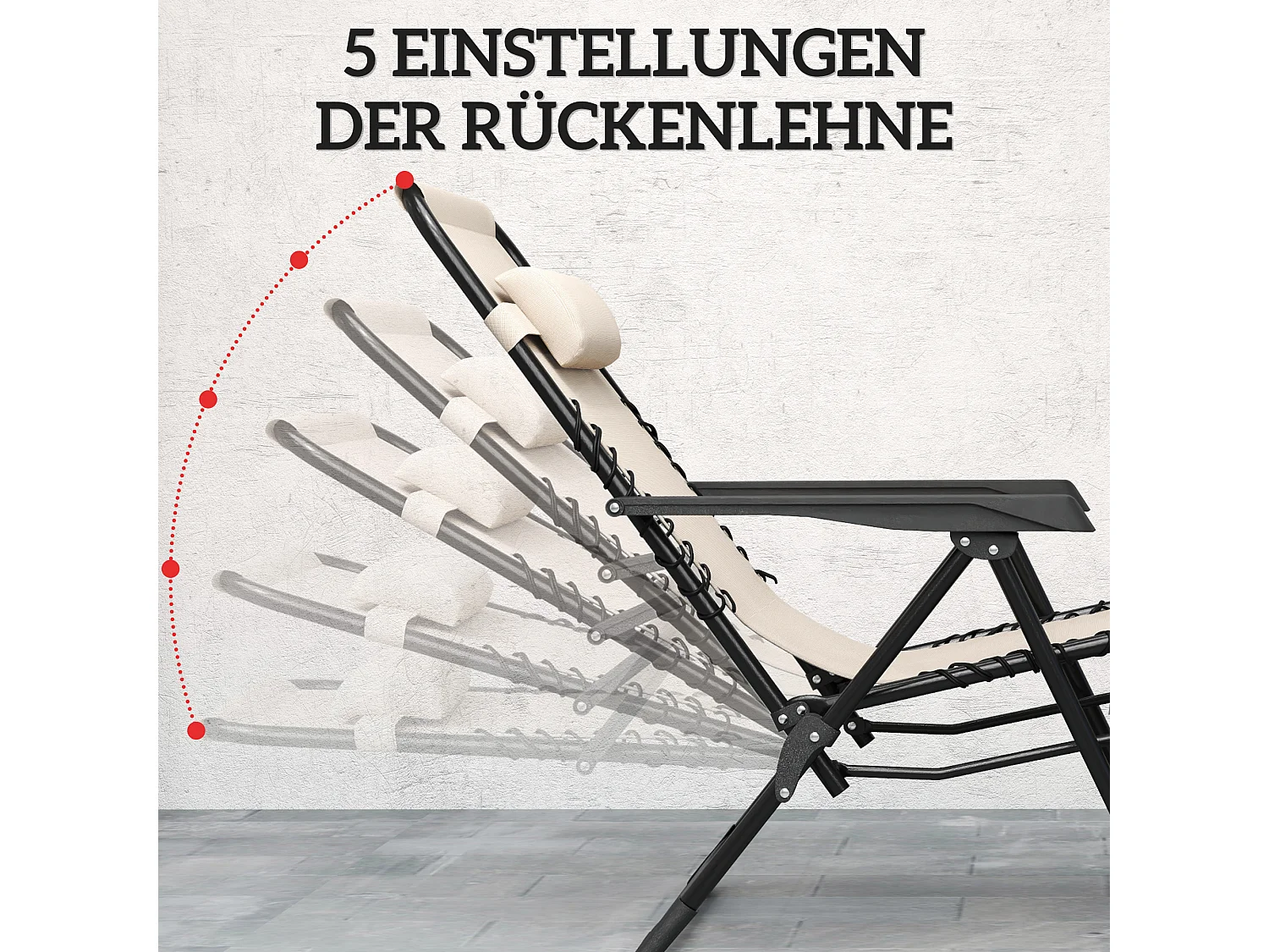 Set bain de soleil pliant 3 pièces, 2 fauteuils avec coussins, table avec porte-gobelets, métal, beige (90x65x110cm)