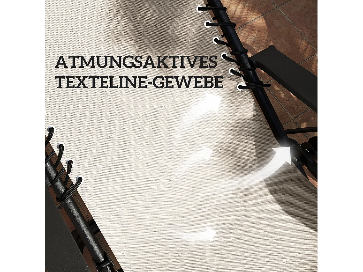 Set bain de soleil pliant 3 pièces, 2 fauteuils avec coussins, table avec porte-gobelets, métal, beige (90x65x110cm)