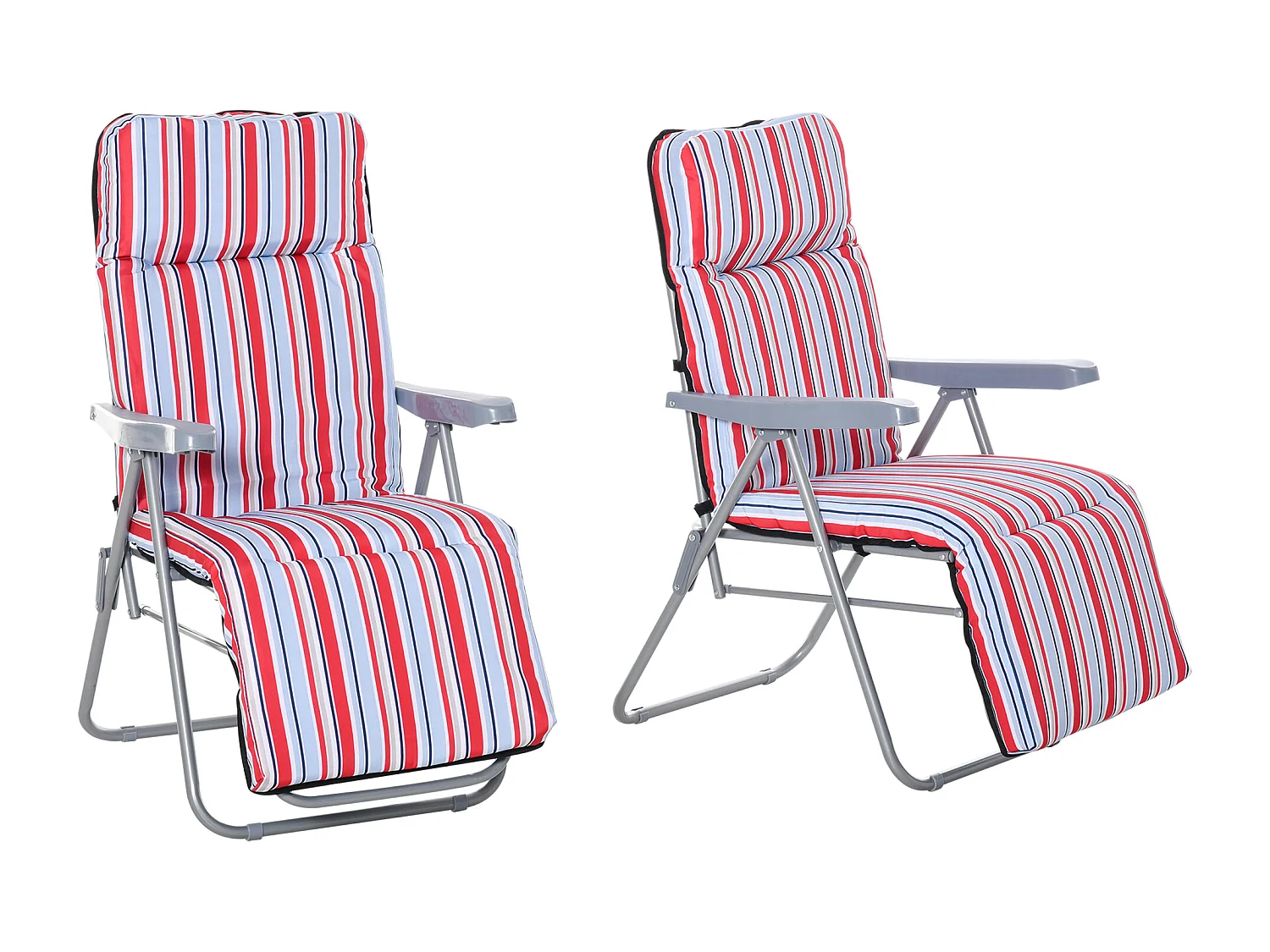 Chaise longue pliante 2 pièces, acier et polyester, rouge, dossier réglable (60x75x65-102 cm)