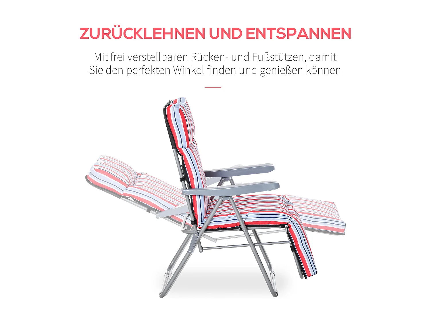 Chaise longue pliante 2 pièces, acier et polyester, rouge, dossier réglable (60x75x65-102 cm)