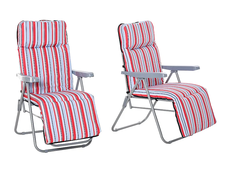 Chaise longue pliante 2 pièces, acier et polyester, rouge, dossier réglable (60x75x65-102 cm)