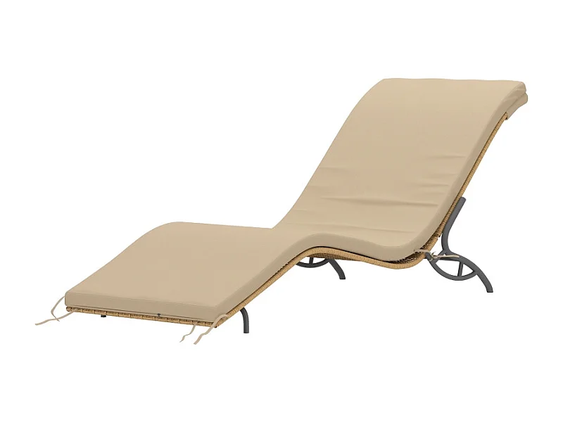 Chaise longue en rattan, résistant à l'eau, avec coussin, matériaux robustes, beige (166x63x76 cm)