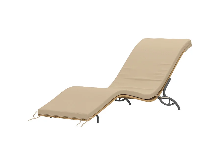 Chaise longue en rattan, résistant à l'eau, avec coussin, matériaux robustes, beige (166x63x76 cm)