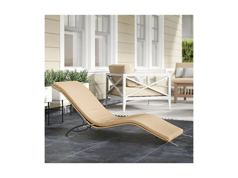 Chaise longue en rattan, résistant à l'eau, avec coussin, matériaux robustes, beige (166x63x76 cm)