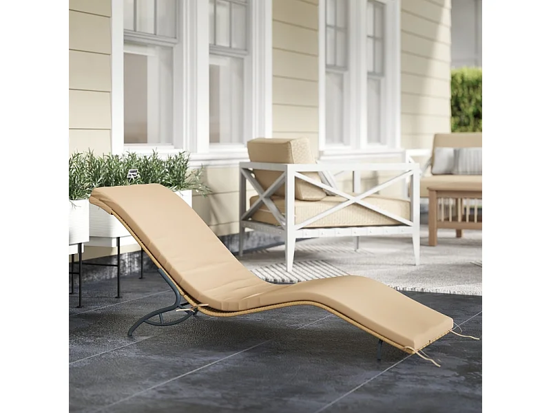 Rotan loungestoel, waterbestendig, met kussen, robuuste materialen, beige (166x63x76 cm)