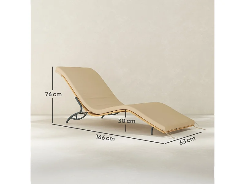 Rotan loungestoel, waterbestendig, met kussen, robuuste materialen, beige (166x63x76 cm)