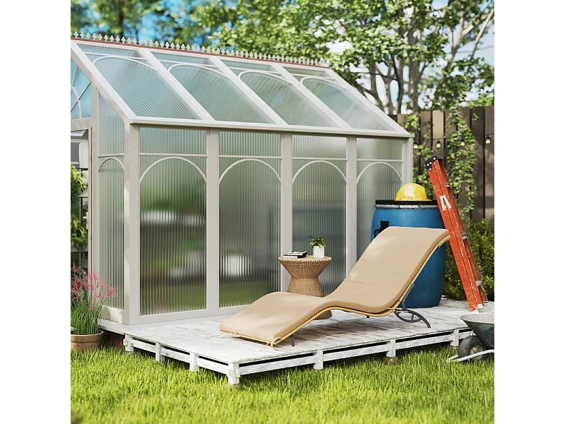 Rotan loungestoel, waterbestendig, met kussen, robuuste materialen, beige (166x63x76 cm)