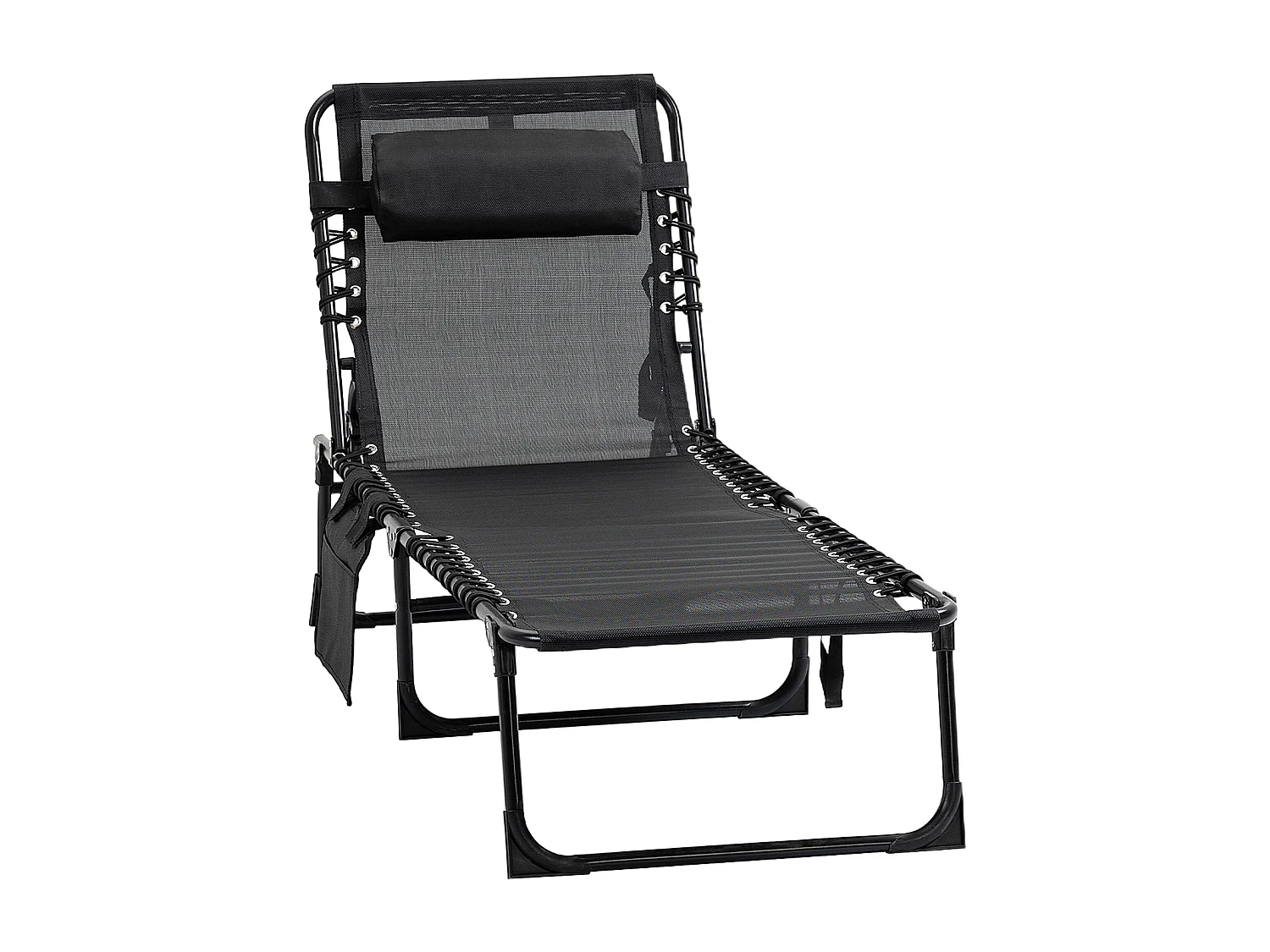 Opvouwbare chaise longue met 5 standen, stalen frame, textielstof, zwart (185x58x30 cm)