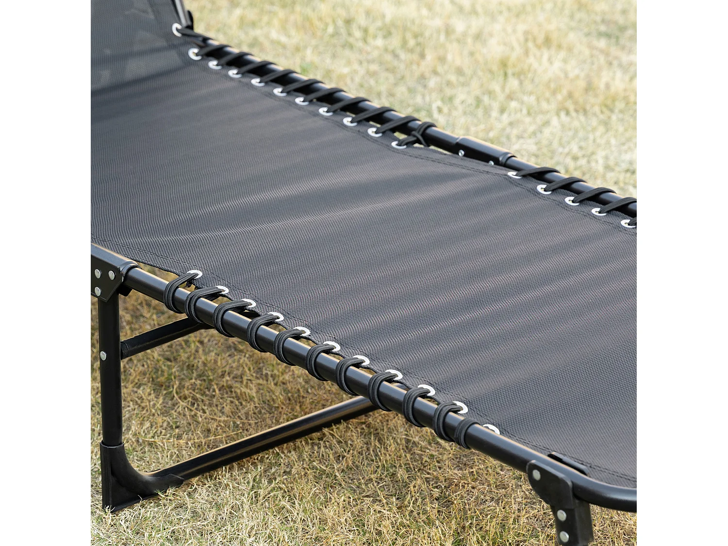 Opvouwbare chaise longue met 5 standen, stalen frame, textielstof, zwart (185x58x30 cm)