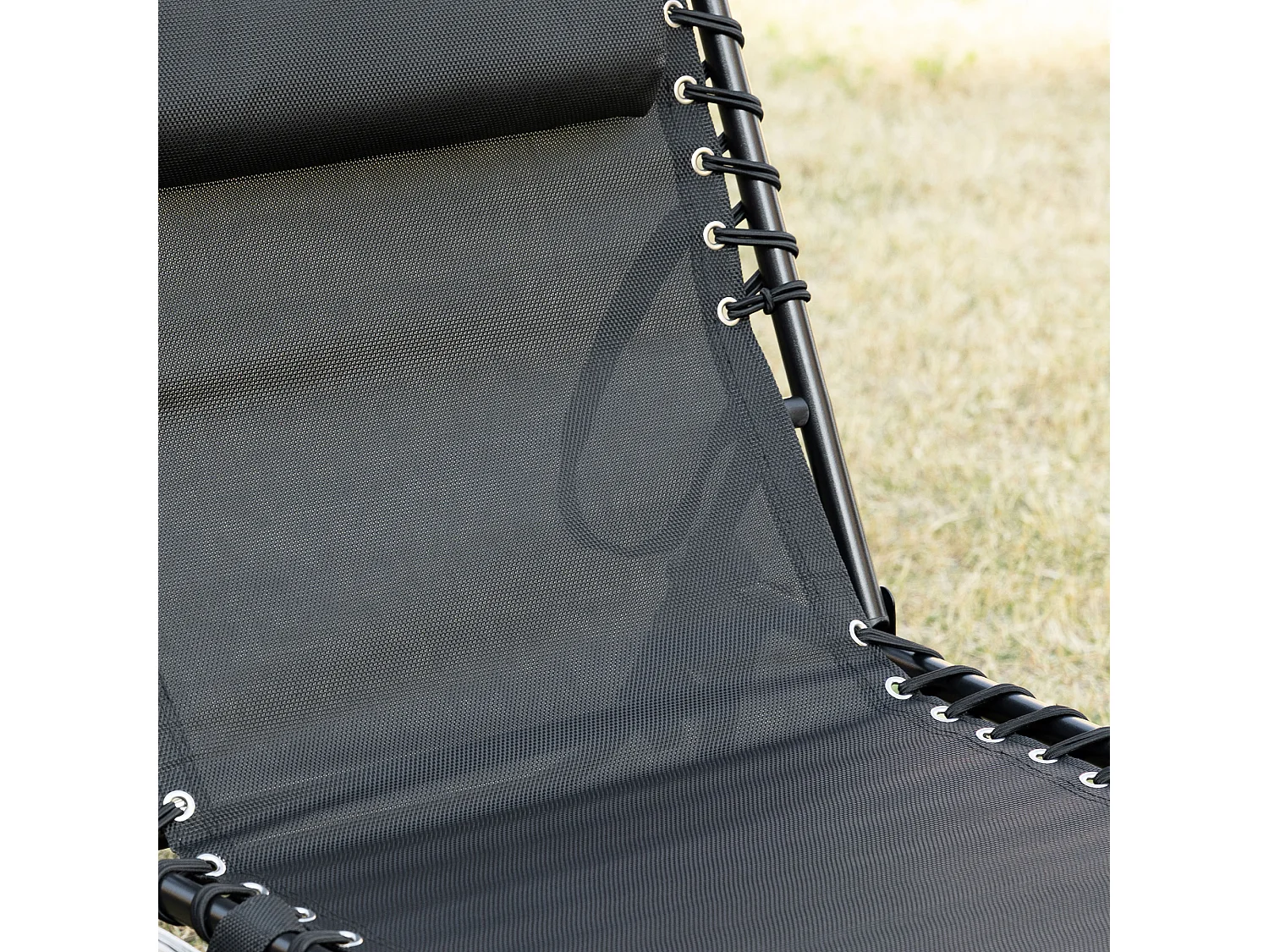 Opvouwbare chaise longue met 5 standen, stalen frame, textielstof, zwart (185x58x30 cm)