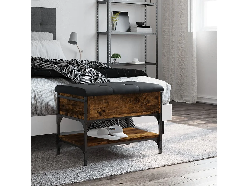 Panca portascarpe in rovere affumicato 62x42x45 cm in legno ingegnerizzato