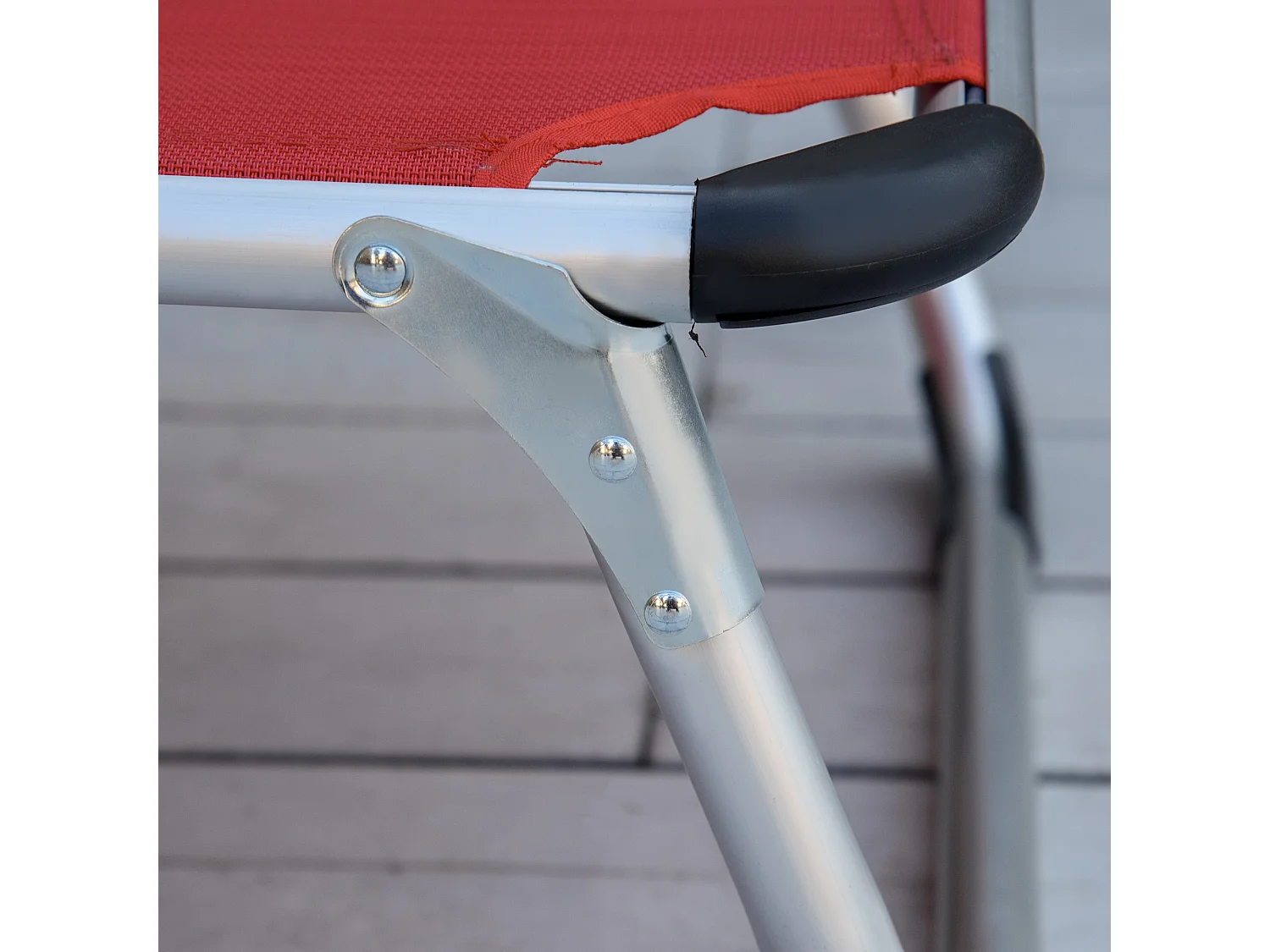 Chaise longue pliable ergonomique 5 positions, aluminium, tissu maille rouge (165x60x76cm)