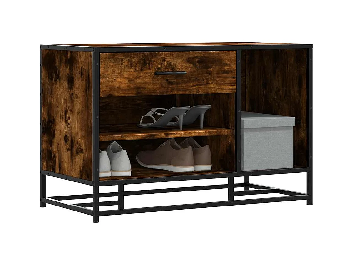 Panca portascarpe in rovere affumicato, legno ingegnerizzato e metallo