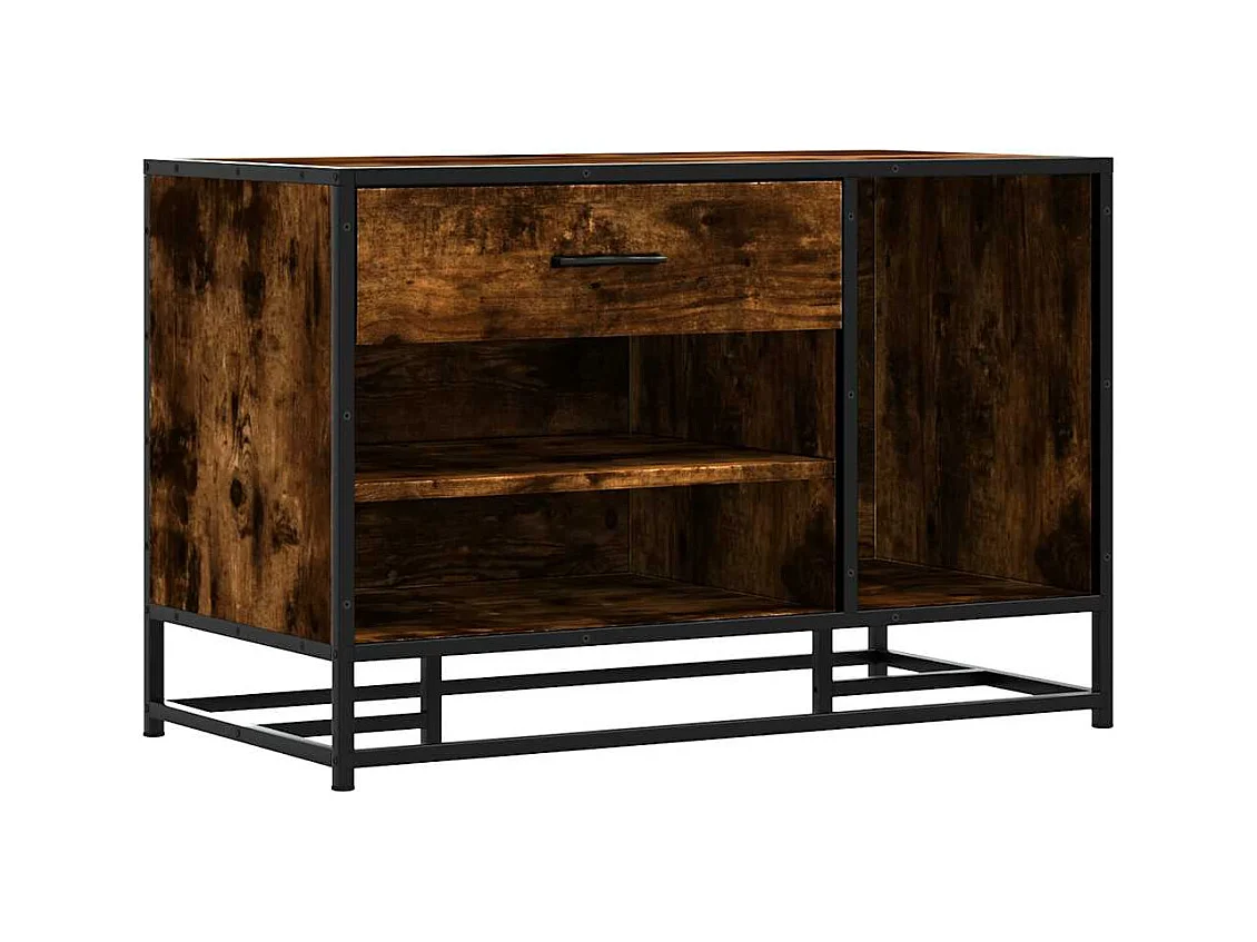 Panca portascarpe in rovere affumicato, legno ingegnerizzato e metallo