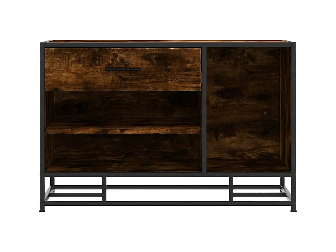 Panca portascarpe in rovere affumicato, legno ingegnerizzato e metallo