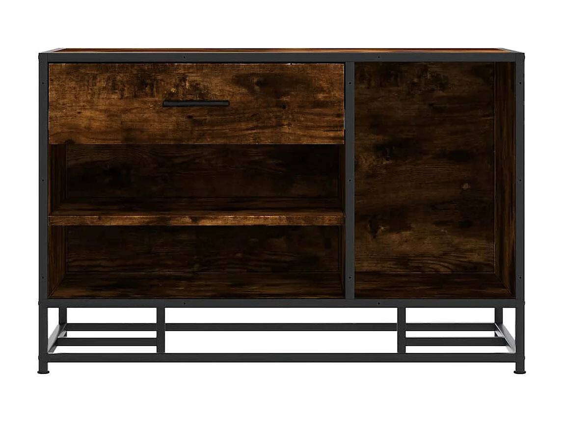 Panca portascarpe in rovere affumicato, legno ingegnerizzato e metallo