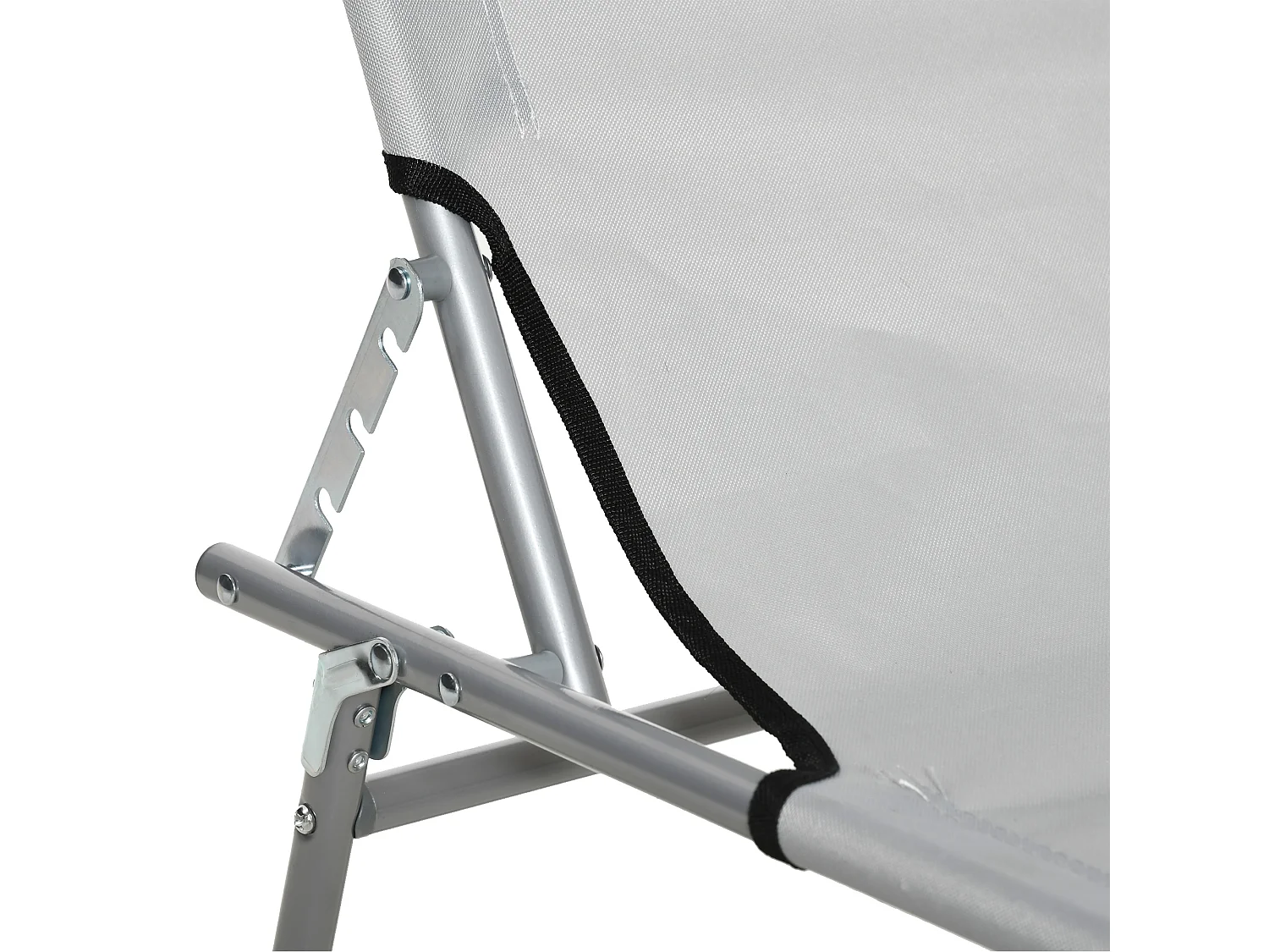 Chaise longue pliante avec toit, métal, gris clair, dossier réglable en 4 positions (187x58x36 cm)