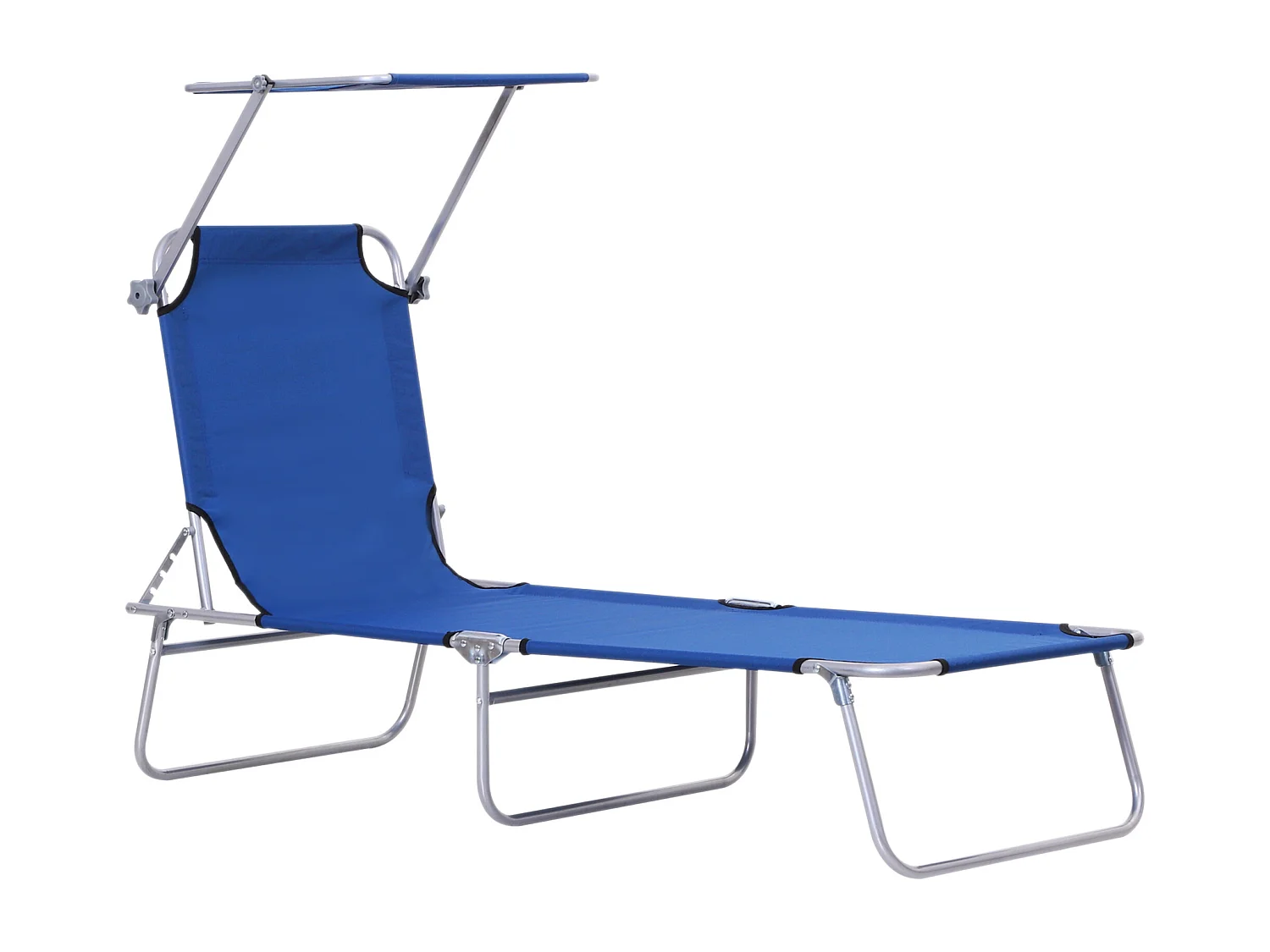 Chaise longue pliante avec toit, 4 positions réglables, métal et tissu Oxford, bleu (187x58x36 cm)