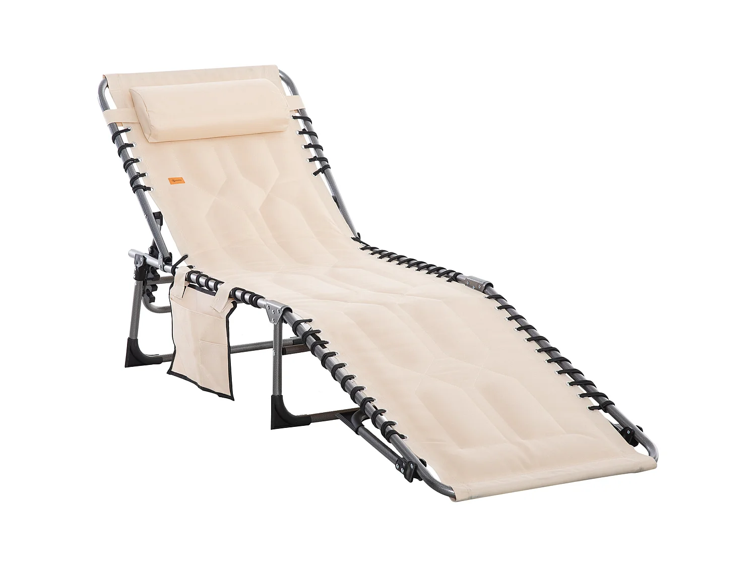 Chaise longue pliable, jardin avec coussin de tête, 5 positions ajustables, tissu Oxford beige (188x57x30 cm)