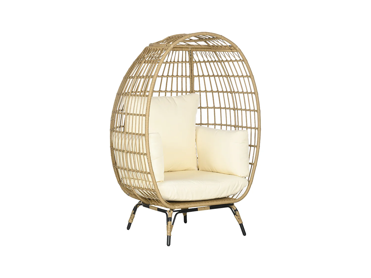 Fauteuil en résine tressée, coussin confortable, métal, khaki (105x90x148 cm)