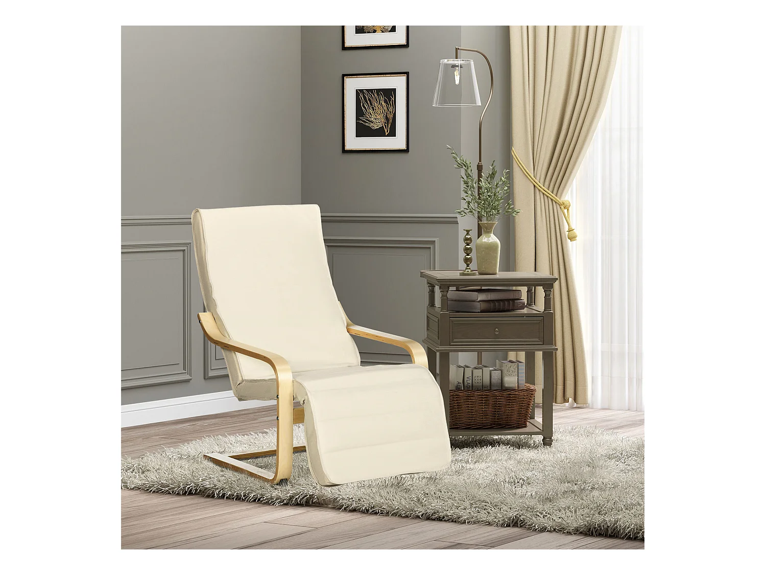 fauteuil pivotant avec repose-pieds ajustable, chaise de salle à manger en lin, bois de bouleau, crème (66.5x94x100 cm)