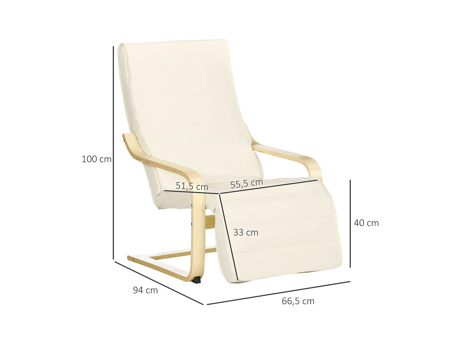 fauteuil pivotant avec repose-pieds ajustable, chaise de salle à manger en lin, bois de bouleau, crème (66.5x94x100 cm)