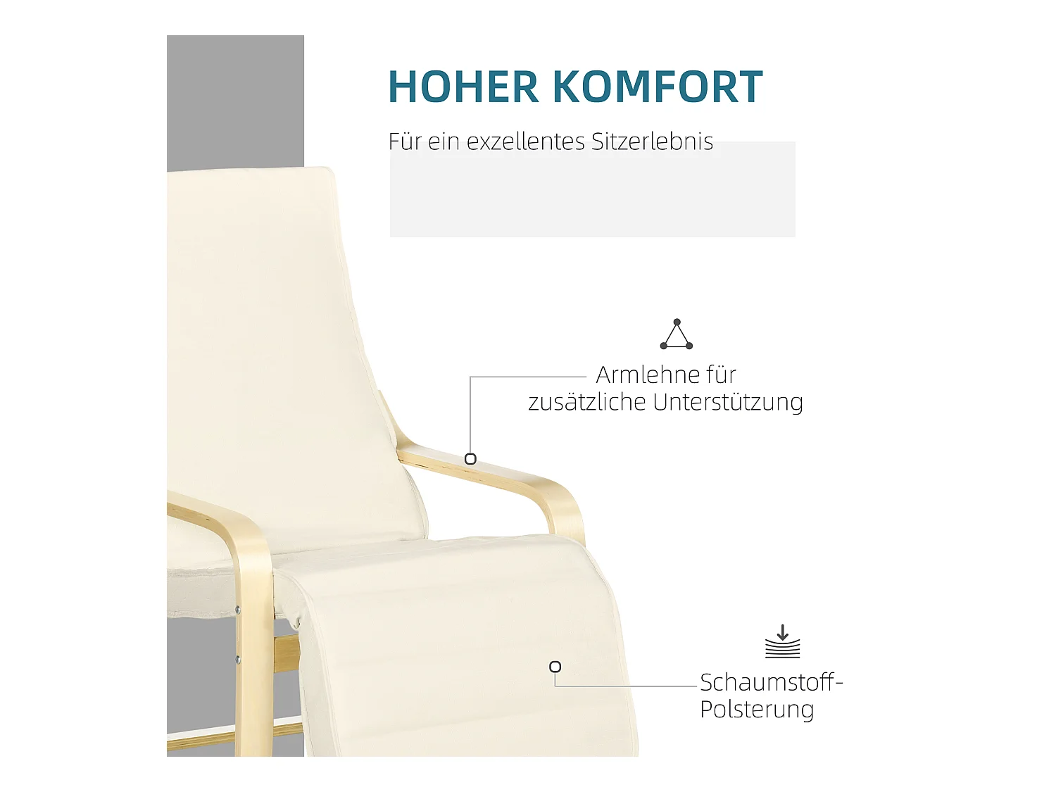 fauteuil pivotant avec repose-pieds ajustable, chaise de salle à manger en lin, bois de bouleau, crème (66.5x94x100 cm)