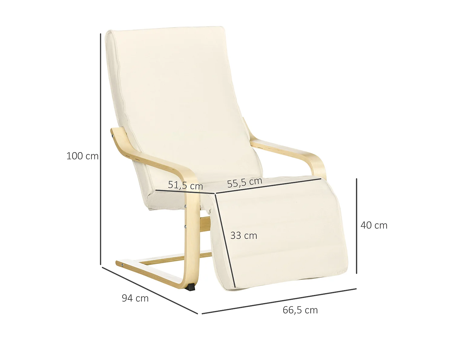 fauteuil pivotant avec repose-pieds ajustable, chaise de salle à manger en lin, bois de bouleau, crème (66.5x94x100 cm)